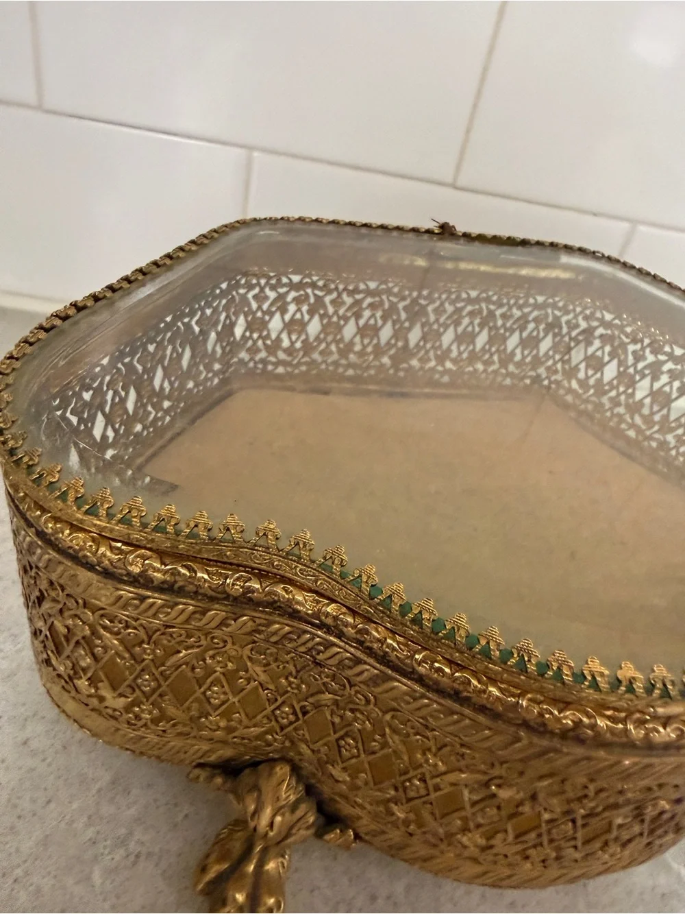 Ornate 24kt Gold plated vintage Hollywood Regency ormolu jewelry casket